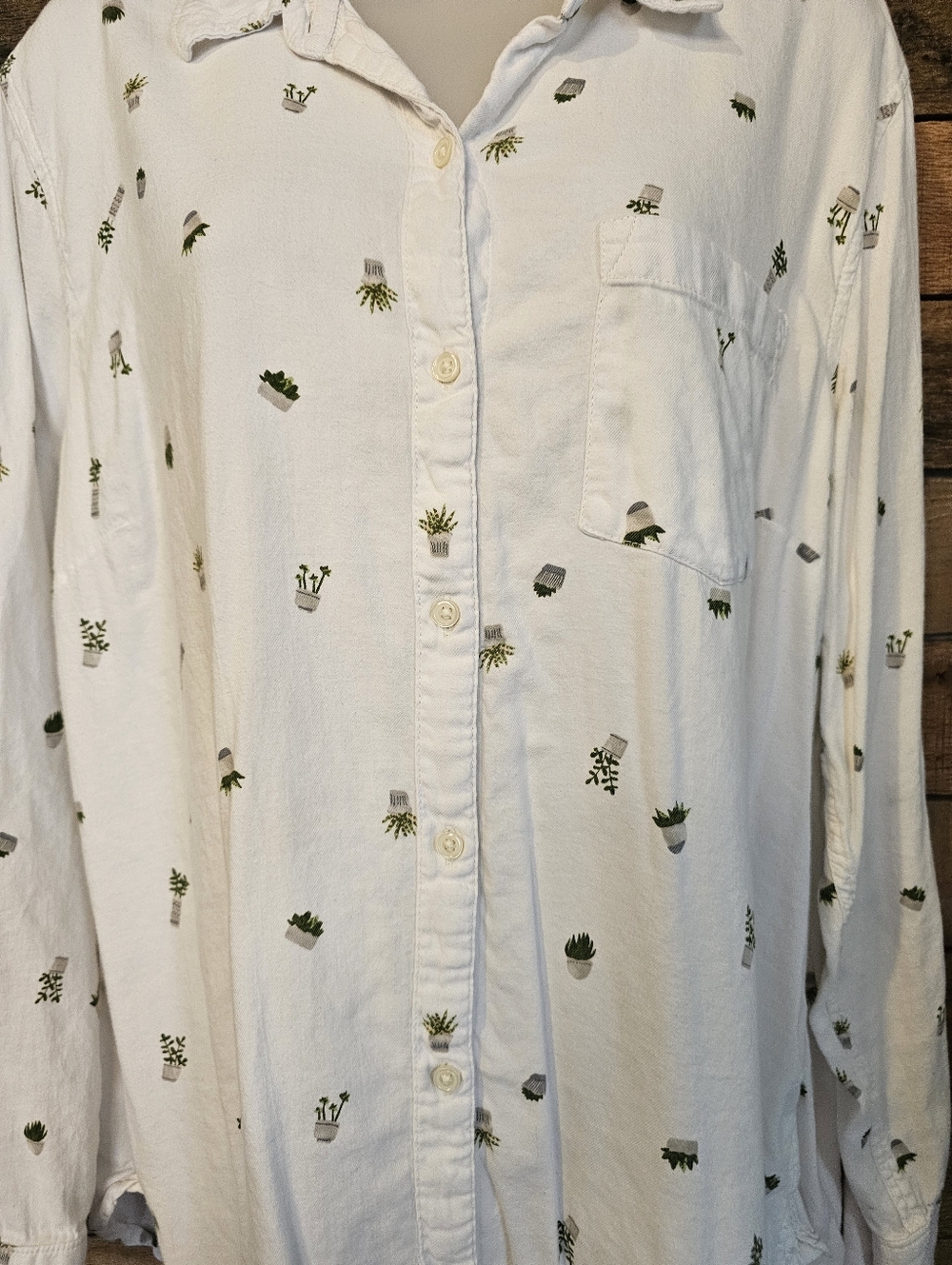 Old Navy Women's white Plant Life long sleeve button-down shirt size XL - Picture 6 of 14